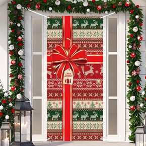 Christmas Door Banner Merry Christmas Photography Backdrop Christmas Bowknot Gift Box Door Hanging Banner Outdoor Sign Christmas Candy Decoration for Home Wall Outdoor Indoor Party Holiday Xmas Eve…
