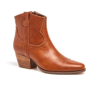 VITA-02 Leather Pointed Cowboy Booties, Embroidered, Rubber Outsole, Leather Heels