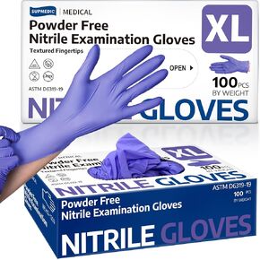 Medical Nitrile Exam Gloves, Powder-Free, Latex-Free Non-Sterile Food Safe Cleaning Disposable Glove, Purple 100 Pcs