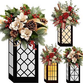 Christmas Party Decoration 4 Pcs Christmas Table Centerpieces Boxes Black and White Christmas Paper Lantern Boxes Christmas Candy Boxes for Mantel Bedroom Bathroom Kitchen Christmas Decor 5x5x9.5 In