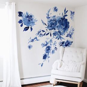 Peel and Stick Floral Wall Decals, Self-Adhesive PVC Flowers Wallpaper, Wall Stickers for Living Room Bedroom Decor, Vintage Spring Garden