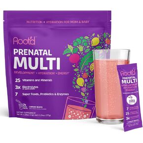 Root'd Prenatal Multivitamin Powder - 25 Vitamins & Minerals with 3x Electrolytes, Folate, Iron, D3 for Mom & Baby, 7 Superfood & Probiotics, Sugar-Free Vitamins & Hydration | 30 Vitamin Drink Packets