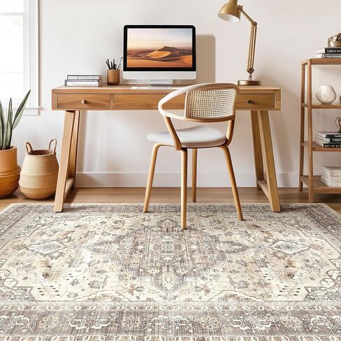 9x12 Area Rug Living Room Rugs: Large Soft Machine Washable Boho Vintage Stain Resistant Floral Bedroom Rug Neutral Farmhouse Low Pile Distressed Carpet for Dorm Nursery Dining Room Office- Beige Blue in Saudi Arabia