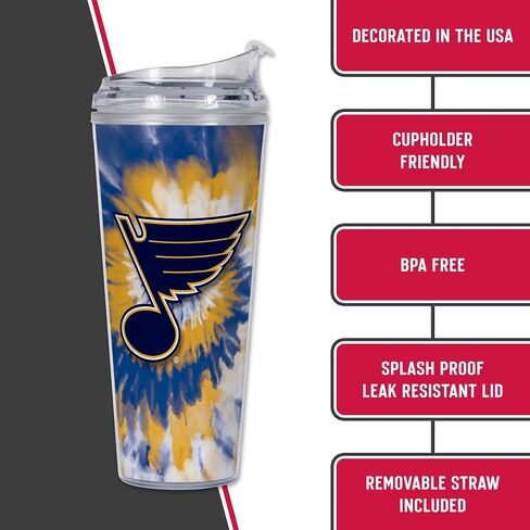 Rico Industries NHL Hockey Boston Bruins Team Color Tie Dye 24oz Metallic Acrylic Tumbler with Hinged Lid, Officially Licensed Double Wall Tumbler with Straw in Saudi Arabia