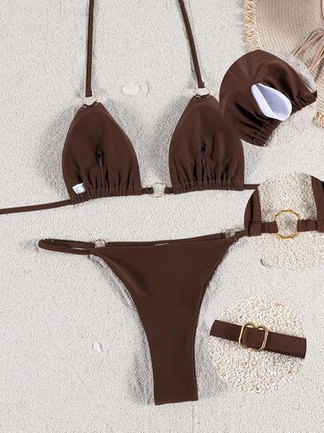 Women Bikini Set Two Piece Swimsuit Sexy Thong Bathing Suit Halter Triangle Tops Cheeky Bikini in Saudi Arabia