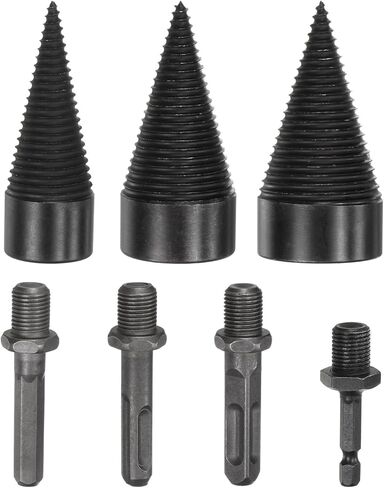 3-Pack Wood Splitter Drill Bit 32mm + 45mm + 50mm + 4 Handles (Square + Round + Hex Shank + Small Hex) Firewood Log Splitter Drill Bit for Family/Outdoor/Stove/Farm [Black+Grey] in Kuwait