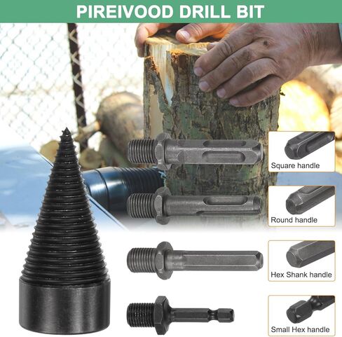 3-Pack Wood Splitter Drill Bit 32mm + 45mm + 50mm + 4 Handles (Square + Round + Hex Shank + Small Hex) Firewood Log Splitter Drill Bit for Family/Outdoor/Stove/Farm [Black+Grey] in Kuwait