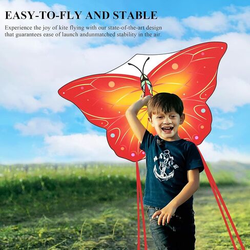 طائرة ورقية على شكل فراشة للأطفال من عمر 4-8 8-12، طائرات ورقية للأطفال سهلة الطيران، طائرة ورقية ملونة للبالغين والمبتدئين، طائرة ورقية كبيرة على الشاطئ للأنشطة الخارجية في حديقة الشاطئ، هدية عيد الفصح للأطفال الأولاد والبنات (أرجواني وأصفر) in Kuwait