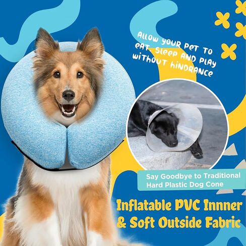 طوق كلب كبير قابل للنفخ، طوق مخروطي ناعم للكلاب بعد الجراحة، طوق كلب مخروطي للكلاب والقطط الصغيرة والمتوسطة والكبيرة - أزرق، كبير in Kuwait