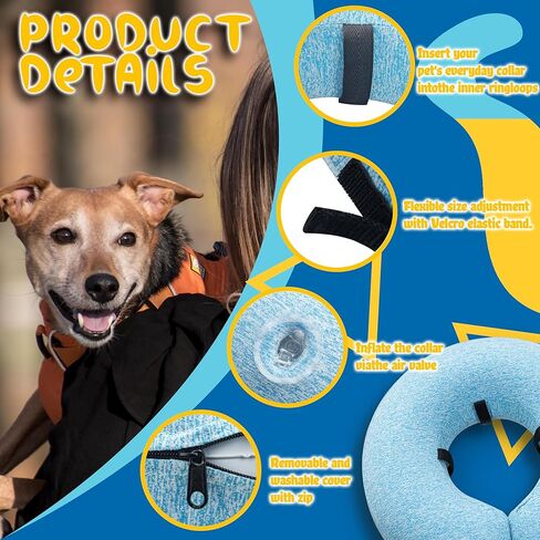 طوق كلب كبير قابل للنفخ، طوق مخروطي ناعم للكلاب بعد الجراحة، طوق كلب مخروطي للكلاب والقطط الصغيرة والمتوسطة والكبيرة - أزرق، كبير in Kuwait
