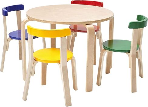 ECR4Kids Bentwood طقم طاولة مستديرة وكرسي خلفي منحني، أثاث أطفال، Earthtone، 5 قطع in Saudi Arabia