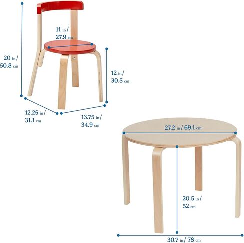 ECR4Kids Bentwood طقم طاولة مستديرة وكرسي خلفي منحني، أثاث أطفال، Earthtone، 5 قطع in Saudi Arabia
