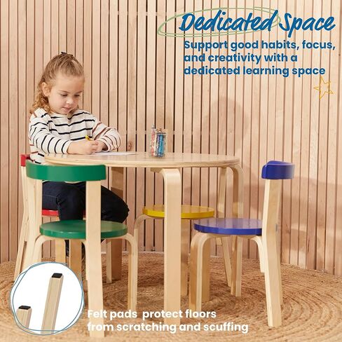 ECR4Kids Bentwood طقم طاولة مستديرة وكرسي خلفي منحني، أثاث أطفال، Earthtone، 5 قطع in Saudi Arabia