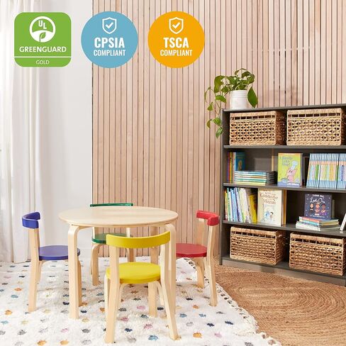 ECR4Kids Bentwood طقم طاولة مستديرة وكرسي خلفي منحني، أثاث أطفال، Earthtone، 5 قطع in Saudi Arabia