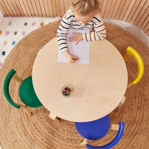 ECR4Kids Bentwood طقم طاولة مستديرة وكرسي خلفي منحني، أثاث أطفال، Earthtone، 5 قطع in Saudi Arabia