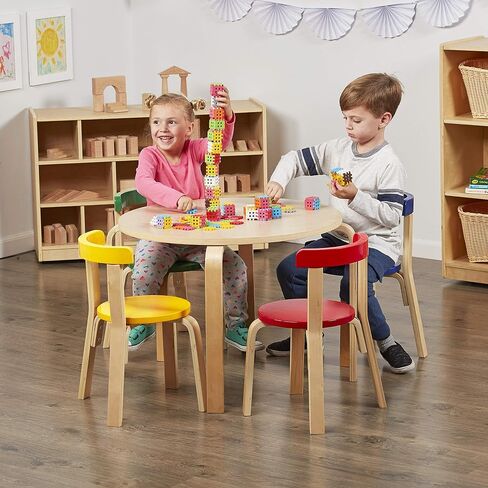 ECR4Kids Bentwood طقم طاولة مستديرة وكرسي خلفي منحني، أثاث أطفال، Earthtone، 5 قطع in Saudi Arabia