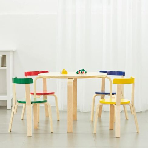 ECR4Kids Bentwood طقم طاولة مستديرة وكرسي خلفي منحني، أثاث أطفال، Earthtone، 5 قطع in Saudi Arabia
