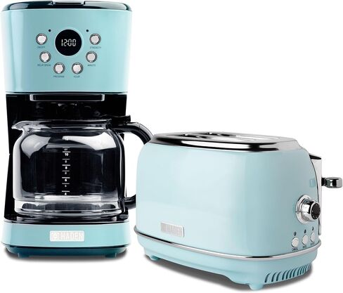Haden Heritage 2 Slice Wide Slot Toaster Bundled w/12 Cup Programmable Coffee Maker, Removable Crumb Tray, Multiple Settings, Anti-Drip, Black/Copper in Kuwait