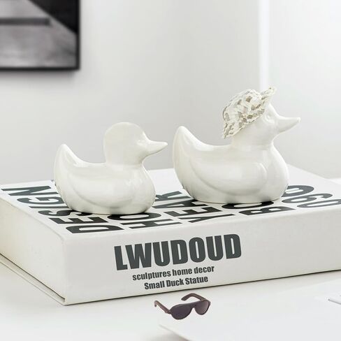 2 PCS Gold Decor Ceramic Small Duck Statue, Modern Home Living Room Office Desk Bookcase Bedroom Nightstand Decor Figurines in Saudi Arabia