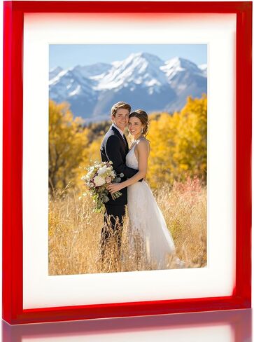 إطار صورة أكريليك أحمر مقاس 4 × 6 مع سطح طاولة ملون حديث بلون نيون وحامل للتثبيت على الحائط، باللون الأحمر العنابي in Kuwait