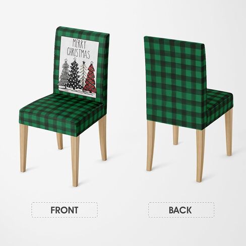 Horaldaily 4PCS Christmas Dining Chair Covers, Buffalo Plaid Trees Red Stretch Removable Washable Slipcover Chair Protector for Dining Room Home Decor in Saudi Arabia