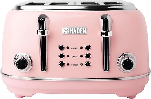 Haden Margate Poodle & Blonde Stainless Steel 4 Slice Toaster with Wide Slots, 6 Browning Control, and Removable Crumb Tray, Pale Pink/Chrome in Kuwait