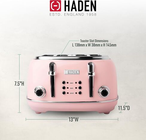 Haden Margate Poodle & Blonde Stainless Steel 4 Slice Toaster with Wide Slots, 6 Browning Control, and Removable Crumb Tray, Pale Pink/Chrome in Kuwait