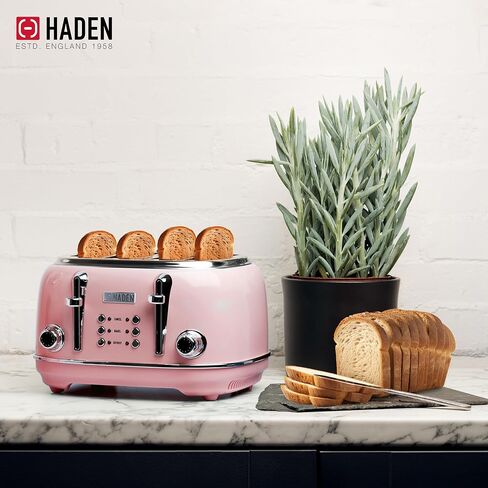 Haden Margate Poodle & Blonde Stainless Steel 4 Slice Toaster with Wide Slots, 6 Browning Control, and Removable Crumb Tray, Pale Pink/Chrome in Kuwait