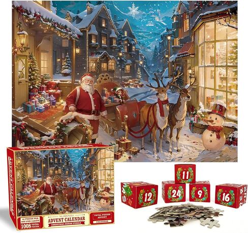 Advent Calendar 2024 Christmas Jigsaw Puzzles -Festive Fireplace 1008 Pieces Jigsaw Puzzle 24 Days Christmas Countdown Advent Calendar Puzzle for Adults and Kids in Saudi Arabia