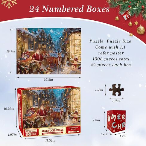 Advent Calendar 2024 Christmas Jigsaw Puzzles -Festive Fireplace 1008 Pieces Jigsaw Puzzle 24 Days Christmas Countdown Advent Calendar Puzzle for Adults and Kids in Saudi Arabia