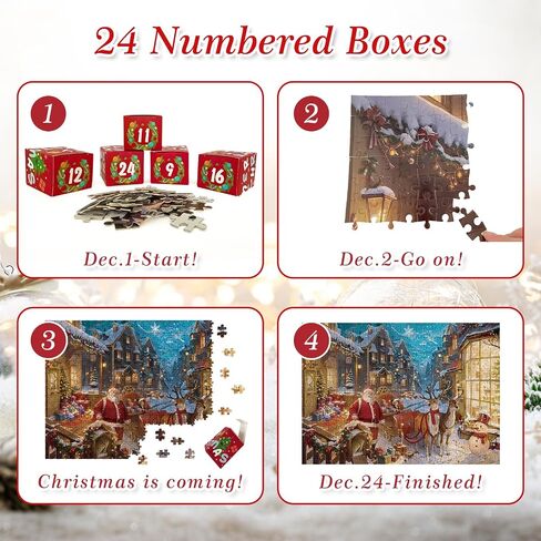 Advent Calendar 2024 Christmas Jigsaw Puzzles -Festive Fireplace 1008 Pieces Jigsaw Puzzle 24 Days Christmas Countdown Advent Calendar Puzzle for Adults and Kids in Saudi Arabia