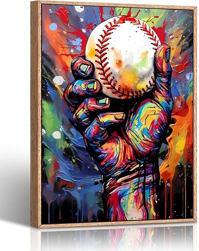 Framed Baseball Wall Art Prints,Vintage Graffit Baseball Art Poster,Baseball Room Decor for Boys Sports Wall Art,Colorful Hand Holding a Baseball Wall Art for Boys Bedroom Wall Decor 12X16 inch in Saudi Arabia