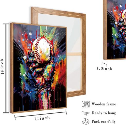 Framed Baseball Wall Art Prints,Vintage Graffit Baseball Art Poster,Baseball Room Decor for Boys Sports Wall Art,Colorful Hand Holding a Baseball Wall Art for Boys Bedroom Wall Decor 12X16 inch in Saudi Arabia