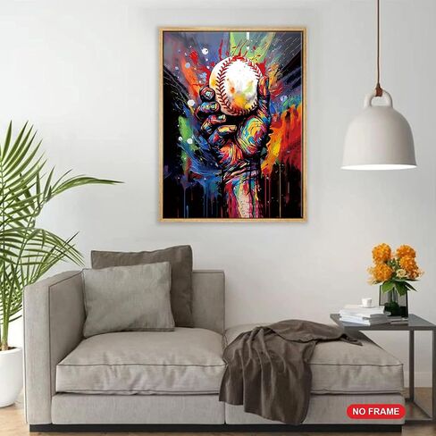 Framed Baseball Wall Art Prints,Vintage Graffit Baseball Art Poster,Baseball Room Decor for Boys Sports Wall Art,Colorful Hand Holding a Baseball Wall Art for Boys Bedroom Wall Decor 12X16 inch in Saudi Arabia