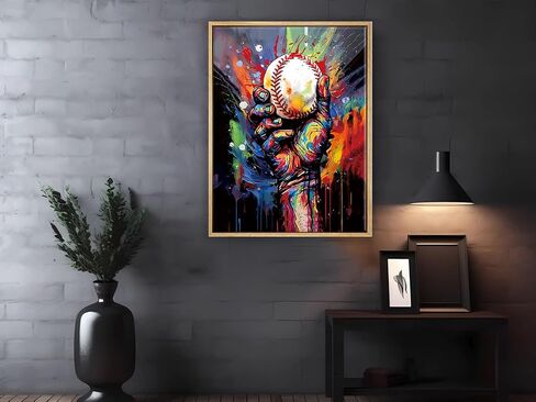 Framed Baseball Wall Art Prints,Vintage Graffit Baseball Art Poster,Baseball Room Decor for Boys Sports Wall Art,Colorful Hand Holding a Baseball Wall Art for Boys Bedroom Wall Decor 12X16 inch in Saudi Arabia