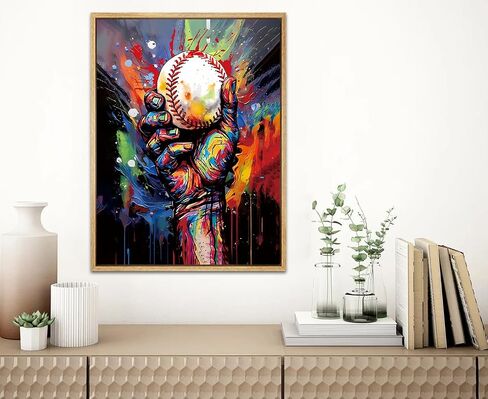 Framed Baseball Wall Art Prints,Vintage Graffit Baseball Art Poster,Baseball Room Decor for Boys Sports Wall Art,Colorful Hand Holding a Baseball Wall Art for Boys Bedroom Wall Decor 12X16 inch in Saudi Arabia