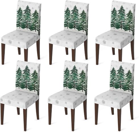 Horaldaily 4PCS Christmas Dining Chair Covers,Watercolor Christmas Pine Trees Stretch Removable Washable Slipcover Chair Protector for Dining Room Home Decor in Saudi Arabia