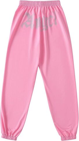 Floerns Women's Rhinestone Letter Print Sweatpants Drawstring Waist Jogger Pants in Saudi Arabia