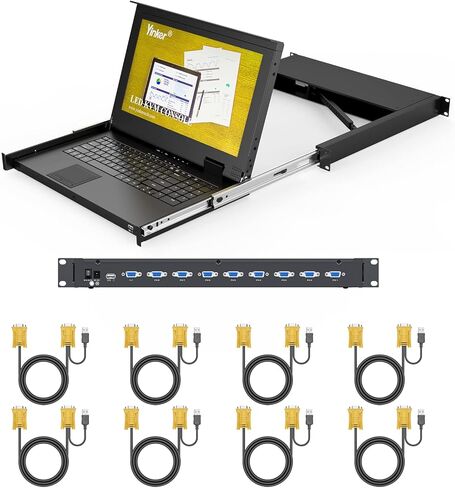 16 Port VGA KVM Switch, 17'' LCD KVM Console Integrated with Keyboard Monitor Touchpad Drawer, 1U Rack Mount KVM for 19'' Cabinet, Supports OSD Menu/Hotkey/Button Switch(16 KVM Cables) in Kuwait