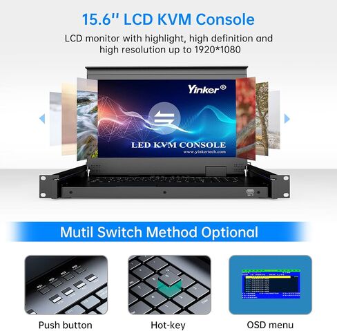 16 Port VGA KVM Switch, 17'' LCD KVM Console Integrated with Keyboard Monitor Touchpad Drawer, 1U Rack Mount KVM for 19'' Cabinet, Supports OSD Menu/Hotkey/Button Switch(16 KVM Cables) in Kuwait