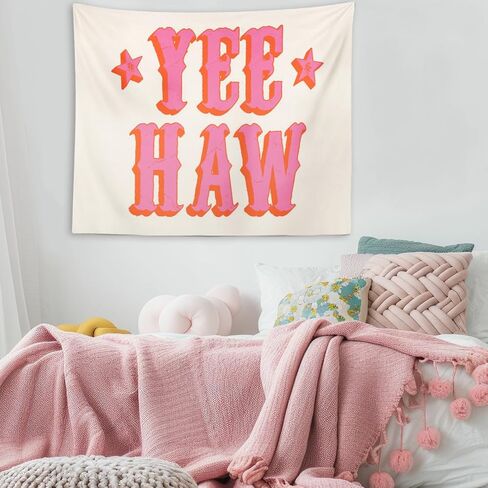 OXW Preppy Room Decor Tapestry Wall Hanging, Trendy Hot Pink Yee Haw Wall Art Decor, Dorm Room Essentials for Girls, Western Aesthetic Funky Wall Blanket Decor for Girls Bedroom College, 50x60 Inch in Saudi Arabia