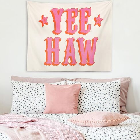 OXW Preppy Room Decor Tapestry Wall Hanging, Trendy Hot Pink Yee Haw Wall Art Decor, Dorm Room Essentials for Girls, Western Aesthetic Funky Wall Blanket Decor for Girls Bedroom College, 50x60 Inch in Saudi Arabia