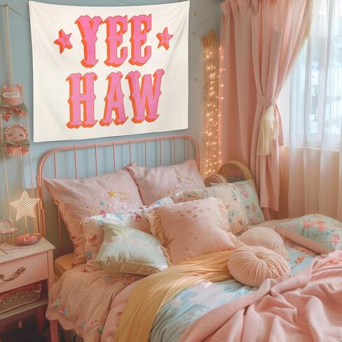 OXW Preppy Room Decor Tapestry Wall Hanging, Trendy Hot Pink Yee Haw Wall Art Decor, Dorm Room Essentials for Girls, Western Aesthetic Funky Wall Blanket Decor for Girls Bedroom College, 50x60 Inch in Saudi Arabia