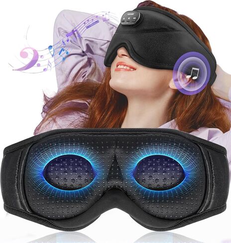 Sleep Mask with Bluetooth Headphones Wireless, TOPOINT 3D Eye Mask for Sleeping Headphones Women Men with Noise Canceling Earbuds, Thin Speaker, Blackout, 15 Hours for Travel, Meditation, CPAP Users in Saudi Arabia