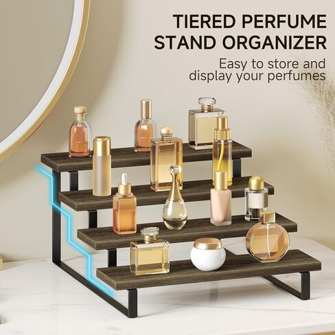 3 Tier Wooden Display Riser Stand Perfume Organizer Stands, Tiered Cupcake Stand Holder, Spice Rack Organizer, Display Shelves Riser Stand Organizer for Decoration, Display Rack Stand Perfume Holder in Saudi Arabia