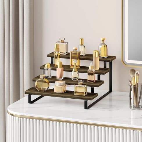 3 Tier Wooden Display Riser Stand Perfume Organizer Stands, Tiered Cupcake Stand Holder, Spice Rack Organizer, Display Shelves Riser Stand Organizer for Decoration, Display Rack Stand Perfume Holder in Saudi Arabia