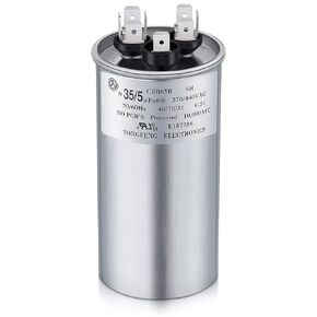 Frienda 2 Pcs 45+5 MFD 45/5 uf ±6% 370V or 440V VAC Dual Run Round Capacitor, 45 5 Start Capacitor for AC Air Conditioning Unit, Condenser Straight Cool or Heat Pump
