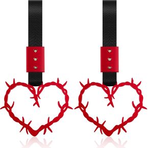Fabbay 2 Pieces Heart Handle Ring Bumper Warning Car Accessory Heart Hand Strap Drift Charm Rear Bumper Warning Ring Decor for Car Bus Subway Interior Exterior Decoration(Blue,Thorns Style)