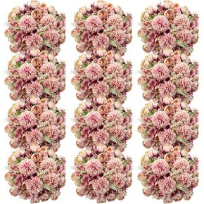 Tigeen 12 Bundles Peonies Artificial Flowers Artificial Rose Silk Flowers Faux Roses Flowers Fake Roses Silk Hydrangea Bouquet for Wedding Table Centerpiece Floral Vase Home Office Bridal Decor(Pink)