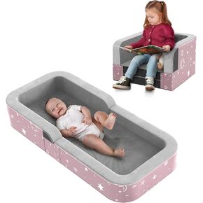 Derson Toddler Travel Bed,2-in-1 Toddler Bed Sofa for Kids Portable & Lightweight with Carry Bag (Star Grey)